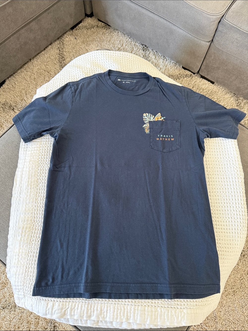 Travis Mathew Navy Short-Sleeve Pocket Tee with Tropical Accent